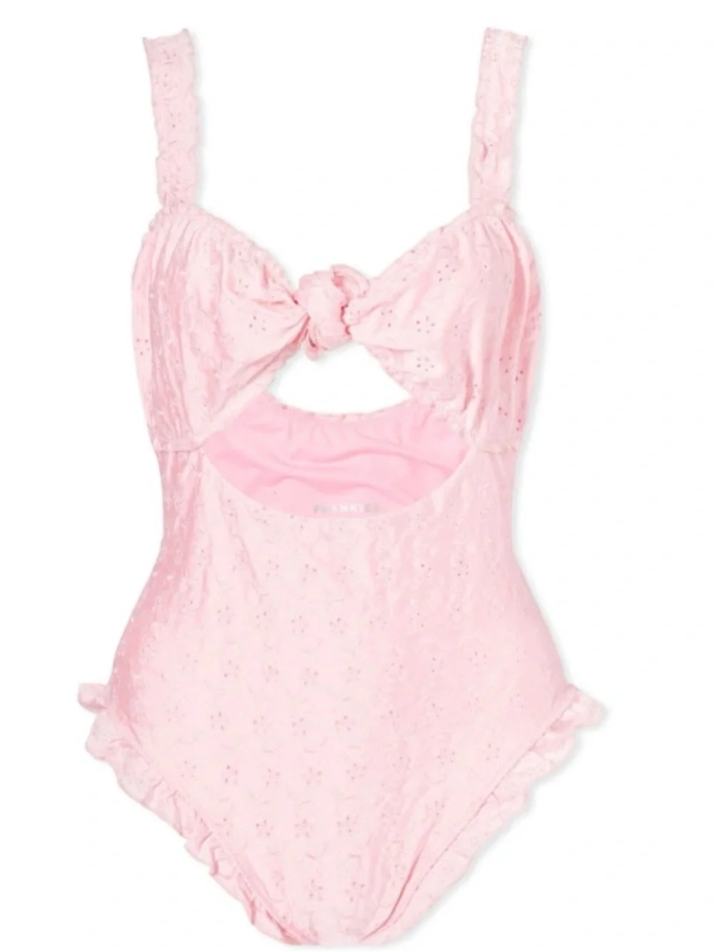 Frankies Bikinis Pink Eyelet One-Piece Swimsuit with Front Knot